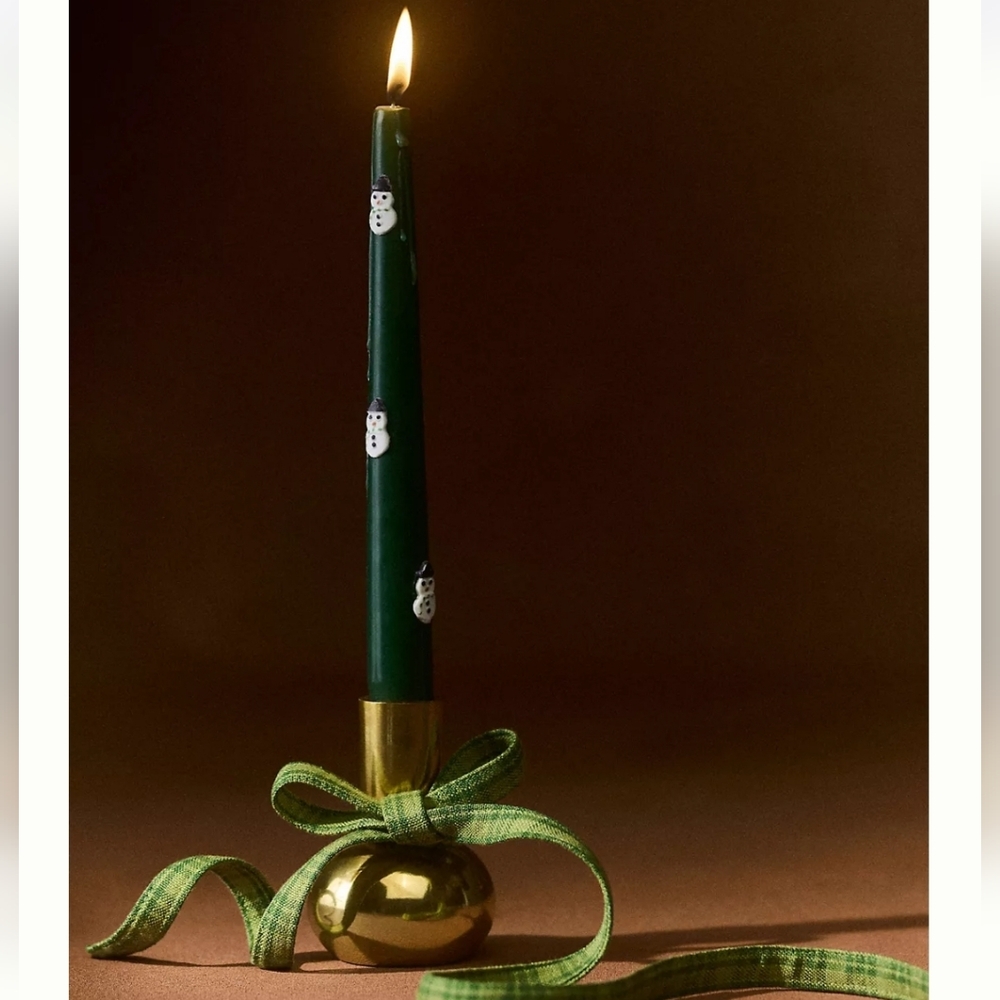Anthropologie Icon Holiday Snowmen taper candle set - box of 2 - Green